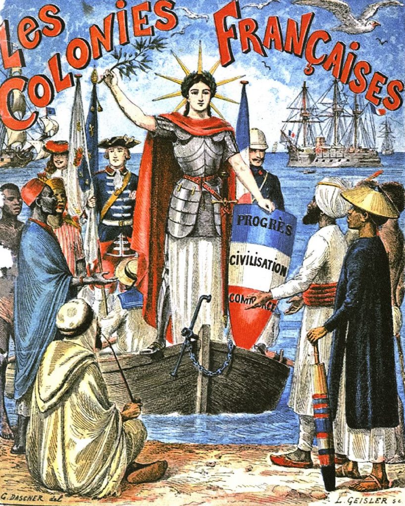 Influence occidentale et propagande. Illustration de Geisler : Les colonies françaises.